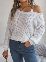 Asymmetrical Neck Long Sleeve Sweater - Trendsi