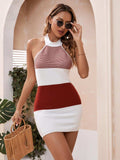 Color Block Halter Neck Knit Dress - Trendsi - Flyclothing LLC