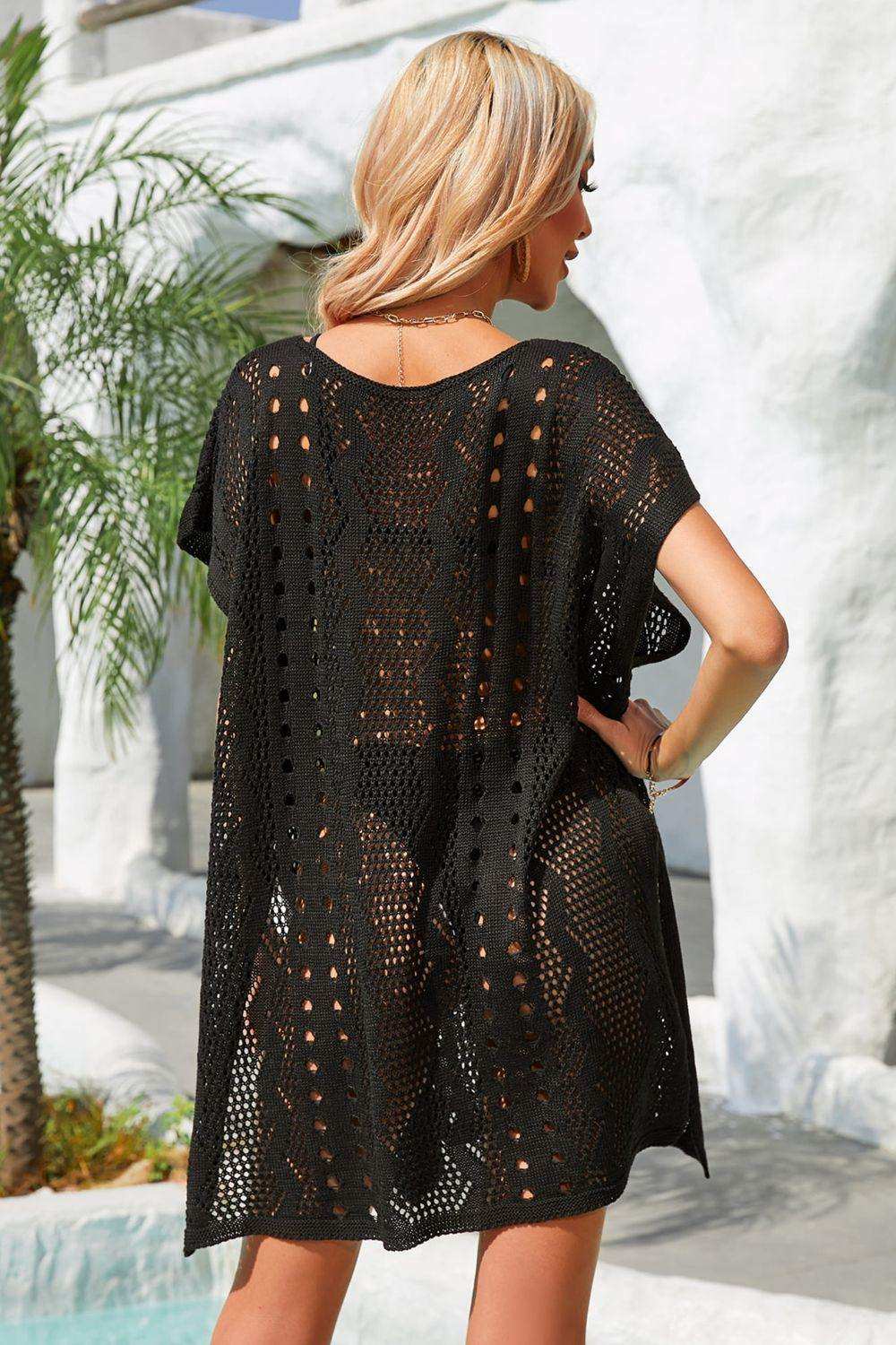 Openwork Plunge Dolman Sleeve Cover-Up Dress - Trendsi - Flyclothing LLC