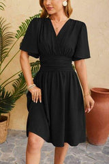Ruched Surplice Short Sleeve Dress - Trendsi - Flyclothing LLC