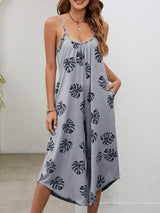 Botanical Print Spaghetti Strap Scoop Neck Jumpsuit - Trendsi - Flyclothing LLC