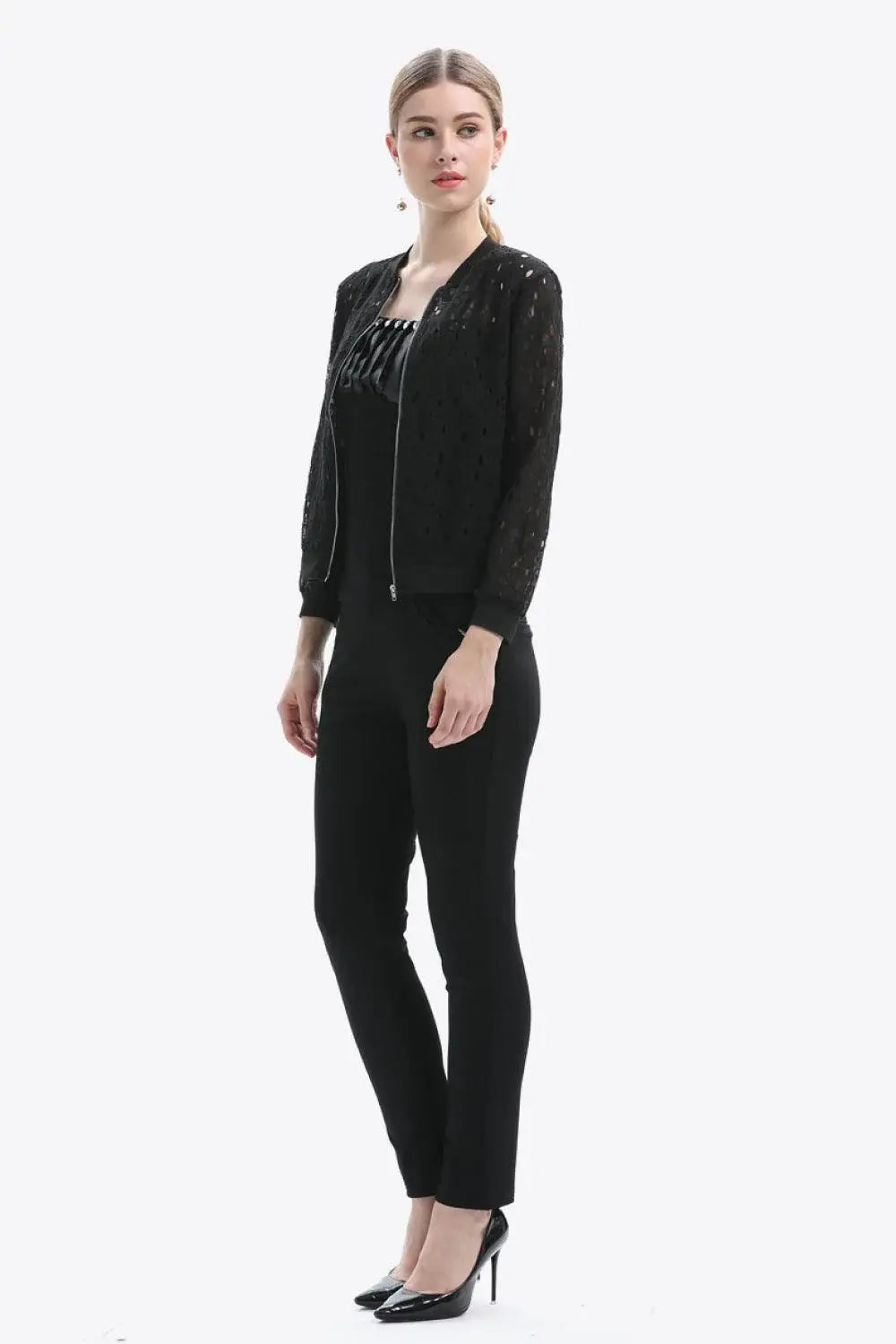 Openwork Zip Up Jacket - Trendsi - Flyclothing LLC