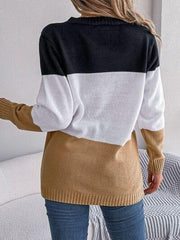 Cable-Knit Striped Button Up Cardigan - Trendsi