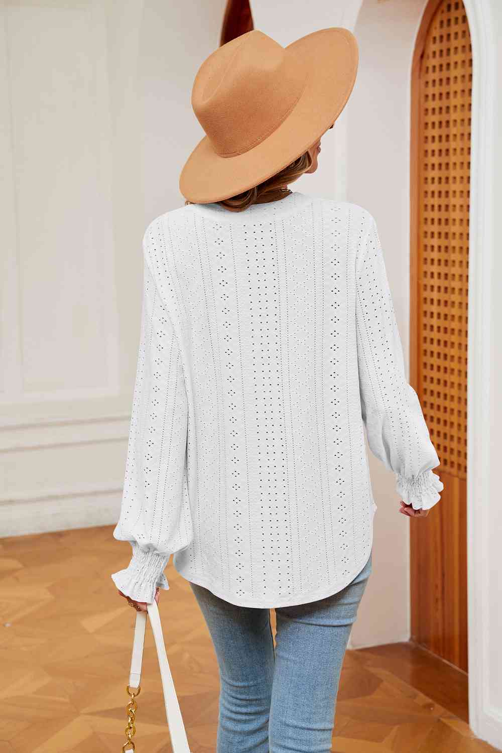 Notched Neck Flounce Sleeve Blouse - Trendsi - Flyclothing LLC