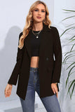 Lapel Neck Long Sleeve Blazer with Pockets - Trendsi - Flyclothing LLC