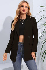 Lapel Neck Long Sleeve Blazer with Pockets - Trendsi