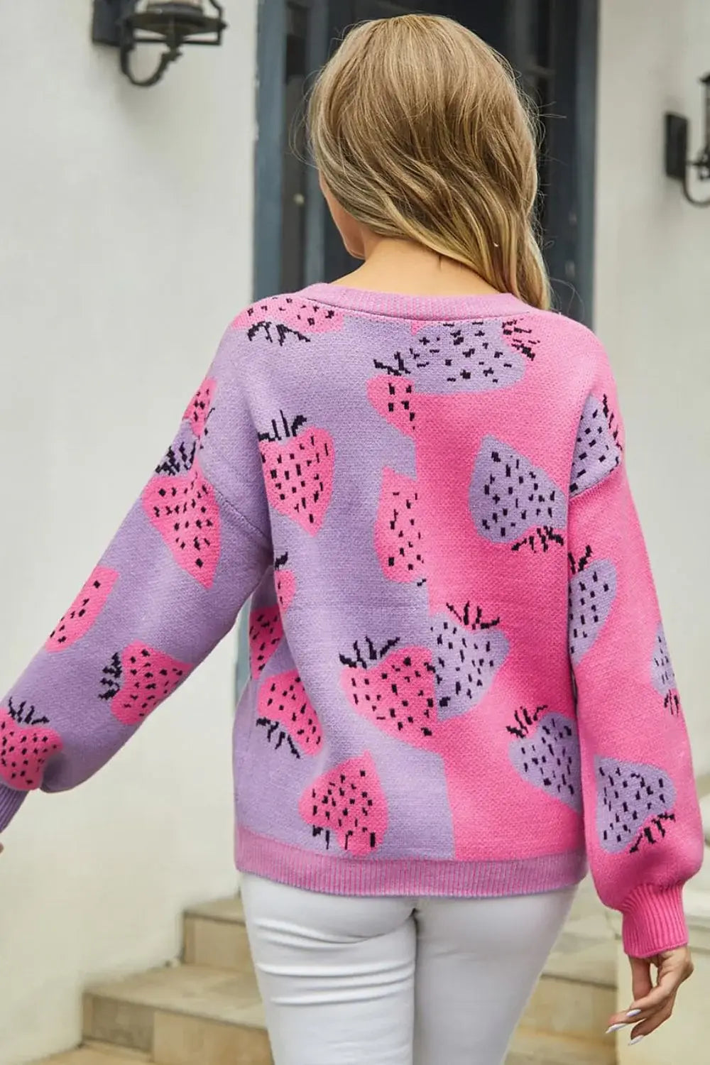 Printed V-Neck Button-Down Long Sleeve Cardigan - Trendsi - Flyclothing LLC