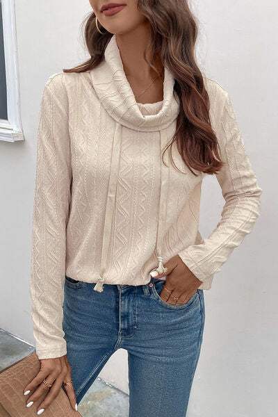 Tied Mock Neck Long Sleeve Knit Top - Trendsi - Flyclothing LLC
