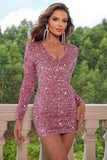 Sequin V-Neck Long Sleeve Mini Dress - Trendsi - Flyclothing LLC
