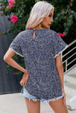 Printed Pom Pom Detail Petal Sleeve Blouse - Trendsi - Flyclothing LLC