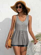 Decorative Button Scoop Neck Tank - Trendsi - Flyclothing LLC