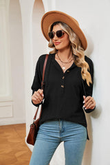 Half-Button Dropped Shoulder Hoodie - Trendsi