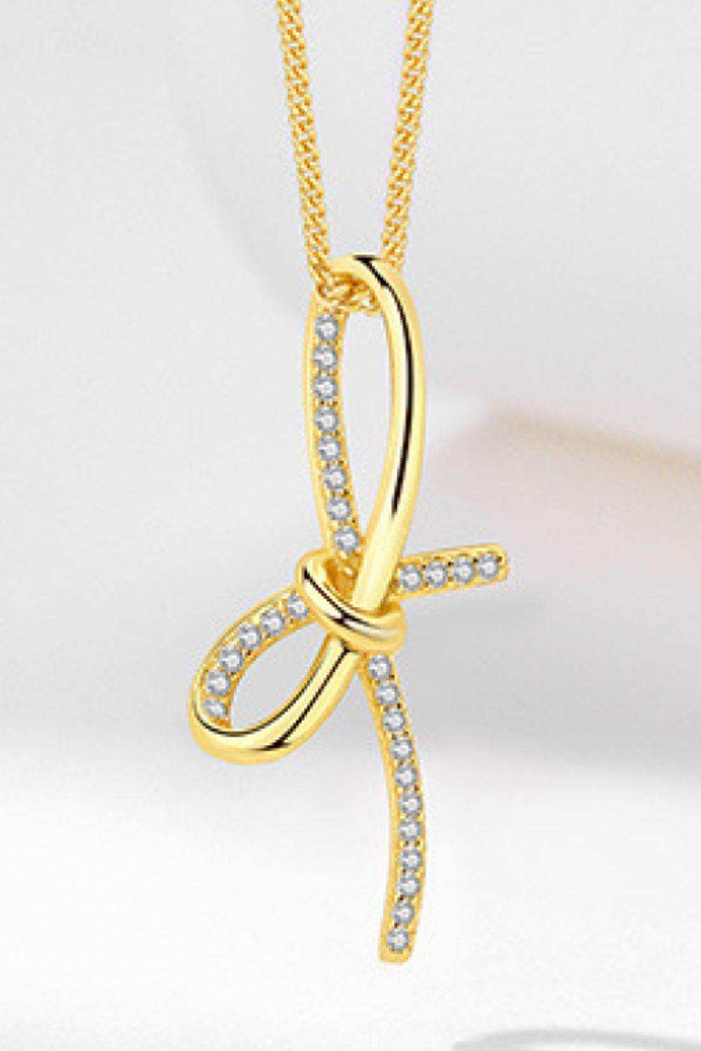 Zircon Bow Pendant Necklace - Trendsi - Flyclothing LLC