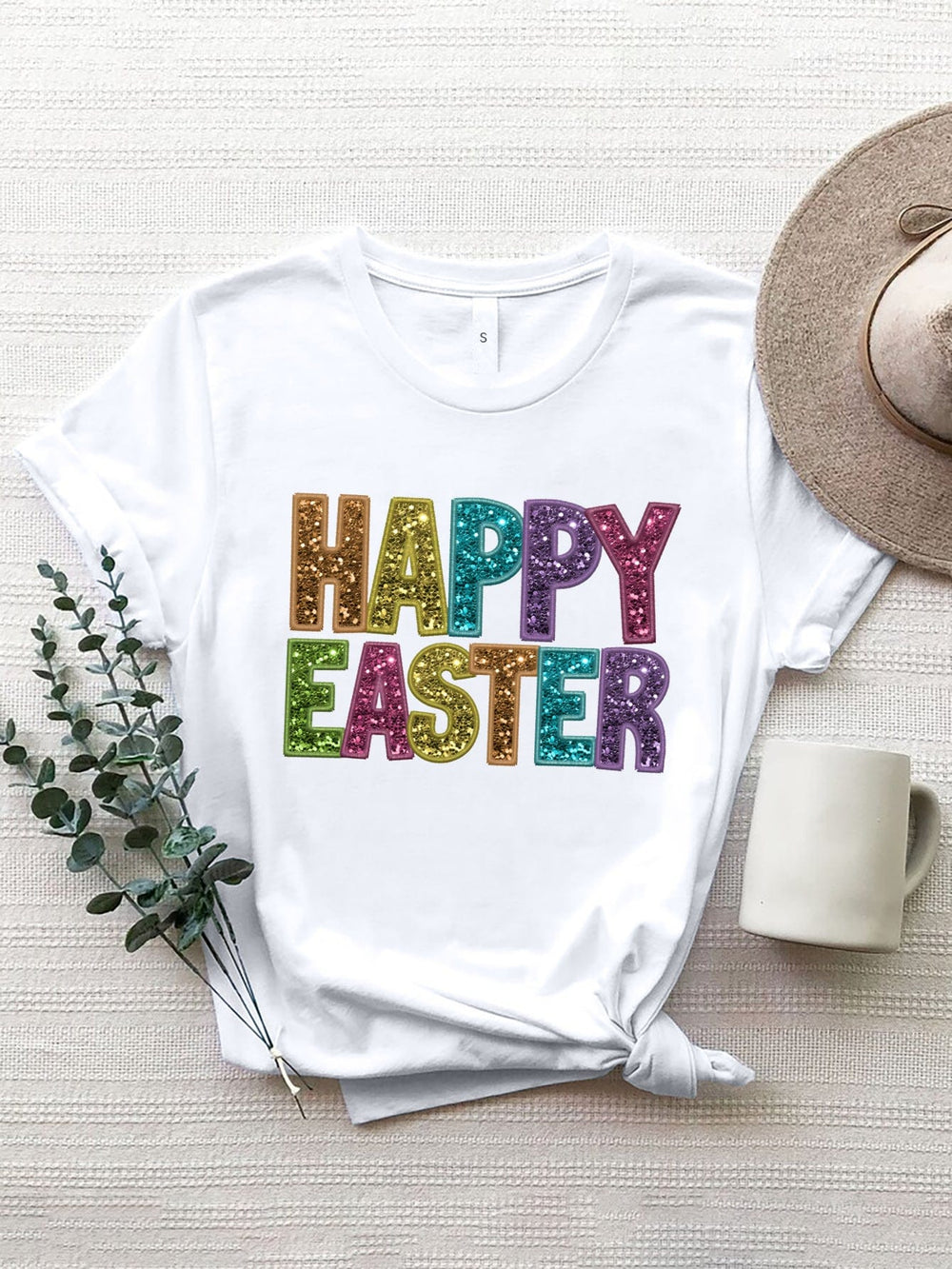 HAPPY EASTER Round Neck Short Sleeve T-Shirt - Trendsi