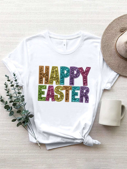 HAPPY EASTER Round Neck Short Sleeve T-Shirt - Trendsi - Flyclothing LLC
