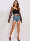 Drawstring Flounce Sleeve Cropped Top - Trendsi - Flyclothing LLC