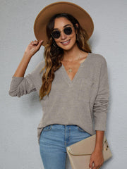 Dropped Shoulder High-Low Waffle-Knit Top - Trendsi