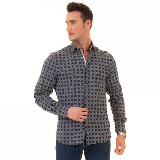 Gravity Homme Men's Long Sleeve Button Down / Shagreen Noir C14 - Gravity Homme