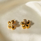 Inlaid Zircon Stainless Steel Flower Earrings - Trendsi