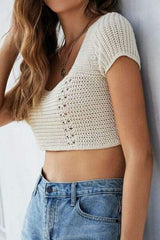 Lace-Up Openwork Square Neck Sweater - Trendsi - Flyclothing LLC