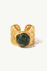 18k Gold Plated Malachite Leaf Ring - Trendsi - Flyclothing LLC