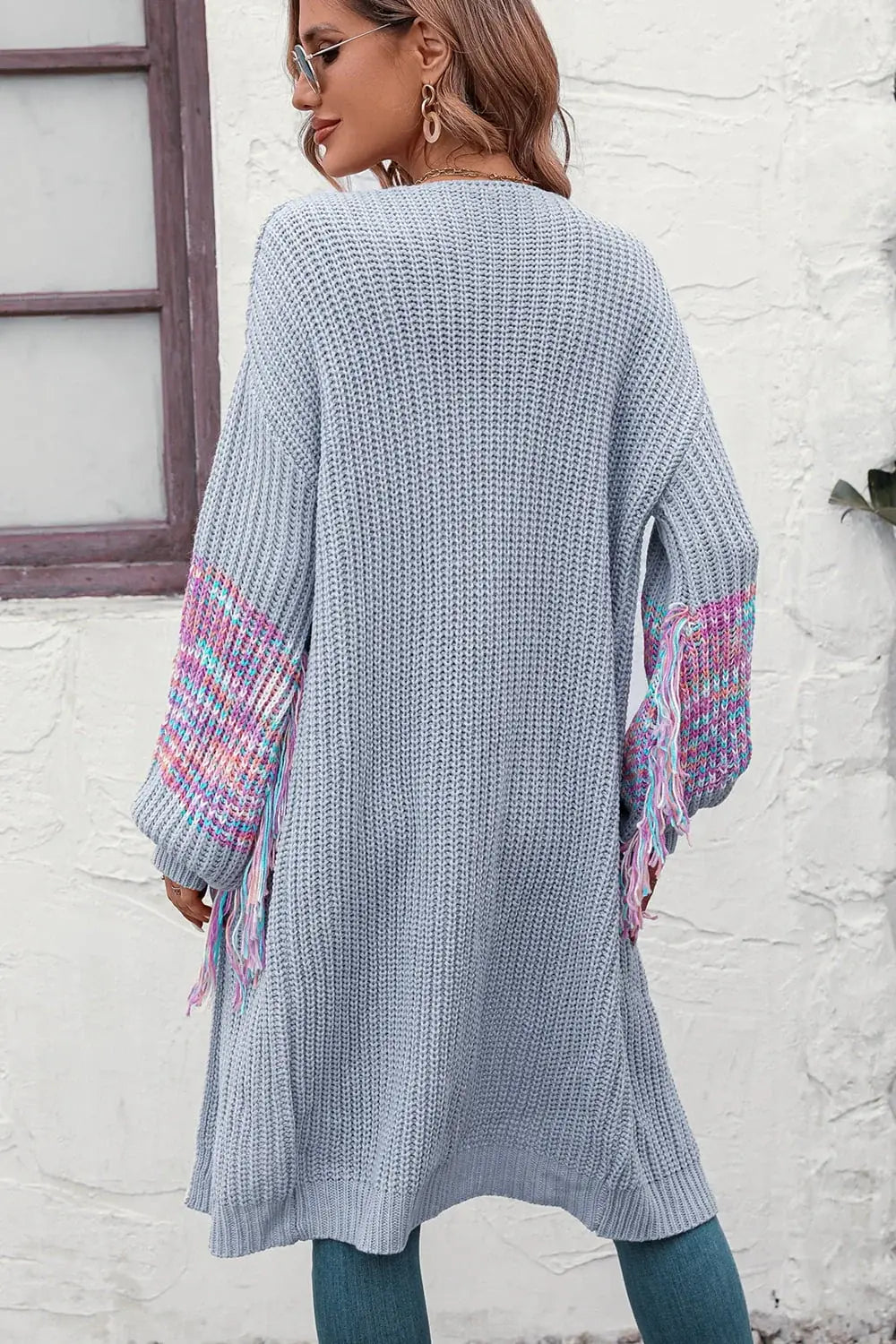 Fringe Sleeve Dropped Sholder Cardigan - Trendsi - Flyclothing LLC