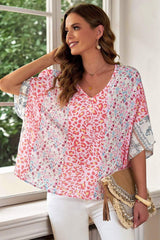 Mixed Print V-Neck Blouse - Trendsi - Flyclothing LLC