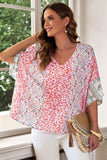 Mixed Print V-Neck Blouse - Trendsi - Flyclothing LLC