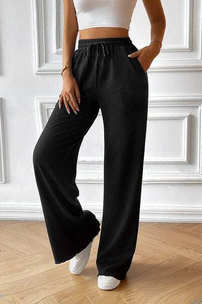 Drawstring Wide Leg Pants with Pocketed - Trendsi - Flyclothing LLC