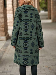 Geometric Pocketed Dropped Shoulder Coat - Trendsi