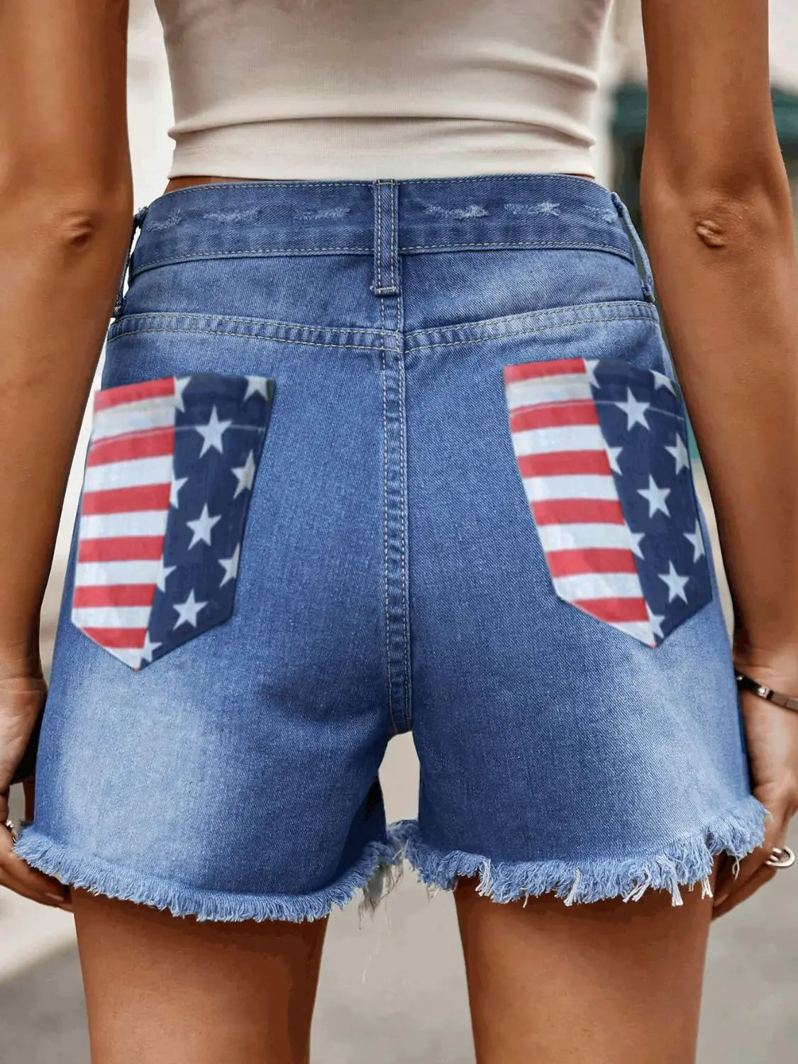 Raw Hem Denim Shorts with Pockets - Trendsi - Flyclothing LLC