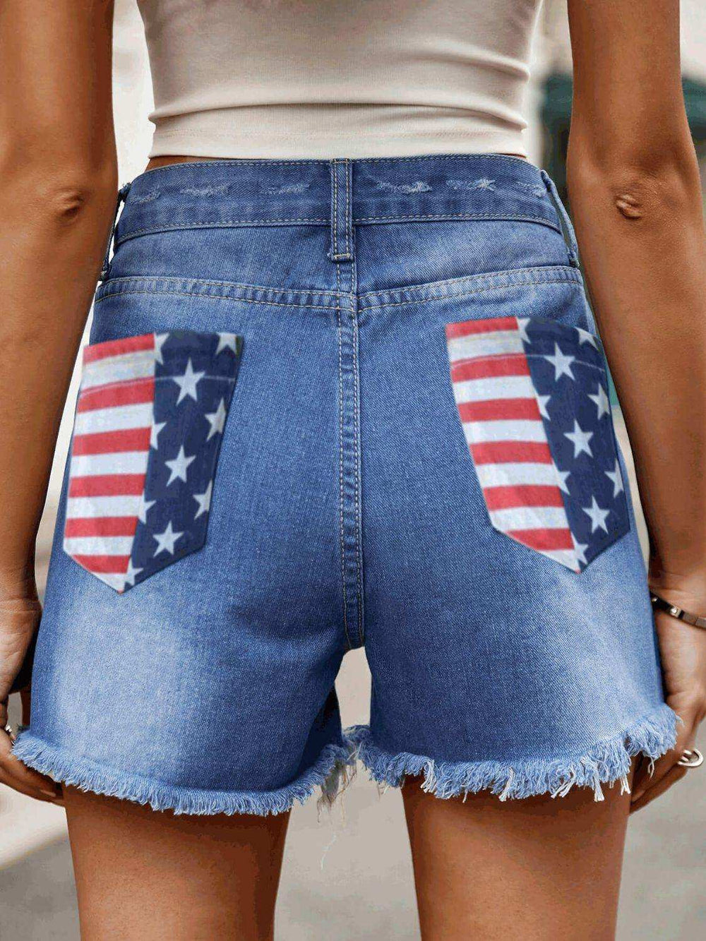 Raw Hem Denim Shorts with Pockets - Trendsi - Flyclothing LLC