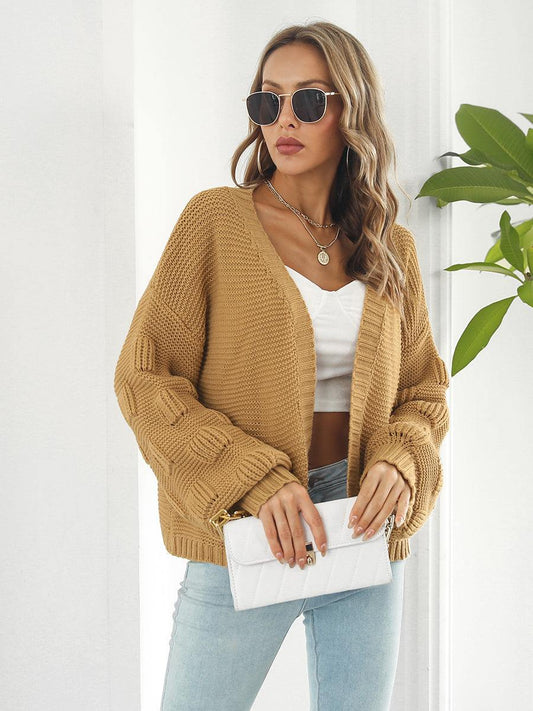 Open Front Ribbed Trim Cardigan - Trendsi