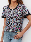 Leopard Round Neck Short Sleeve Tee Shirt - Trendsi - Flyclothing LLC