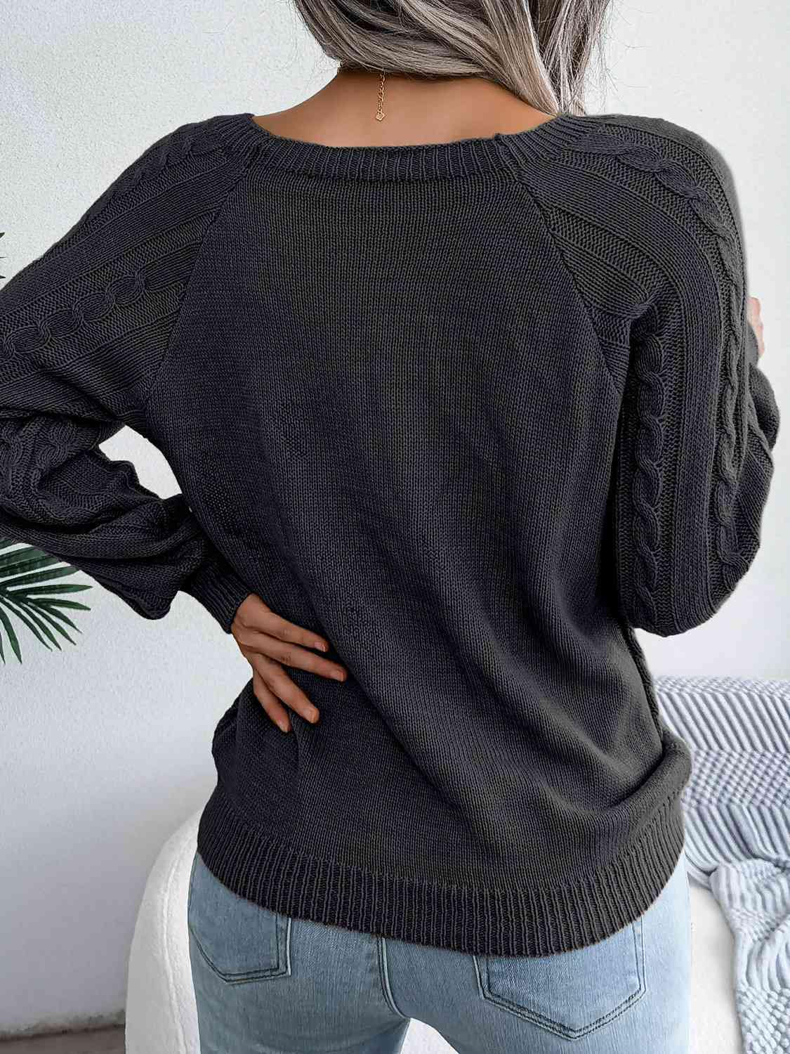 Decorative Button Cable-Knit Sweater - Trendsi