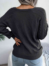 Decorative Button Cable-Knit Sweater - Trendsi - Flyclothing LLC