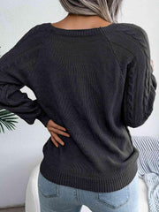 Decorative Button Cable-Knit Sweater - Trendsi