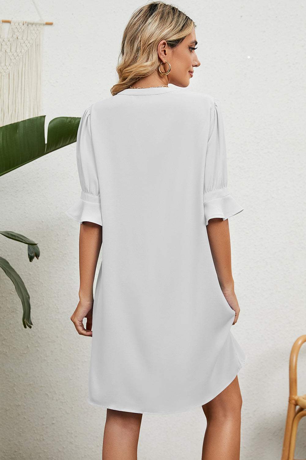 Notched Flounce Sleeve Mini Dress - Trendsi - Flyclothing LLC