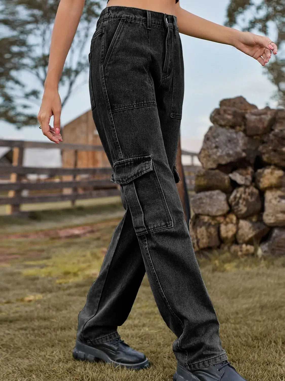 High Waist Cargo Jeans - Trendsi - Flyclothing LLC