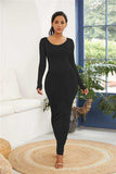 Round Neck Long Sleeve Maxi Wrap Dress - Trendsi - Flyclothing LLC
