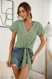 Decorative Button V-Neck Tied Blouse - Trendsi - Flyclothing LLC