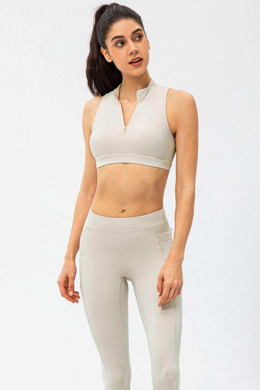 Full Size Cropped Cutout Back Zipper Front Active Tank Top - Trendsi - Flyclothing LLC