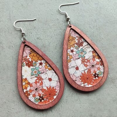 Floral Wood Teardrop Earrings - Trendsi