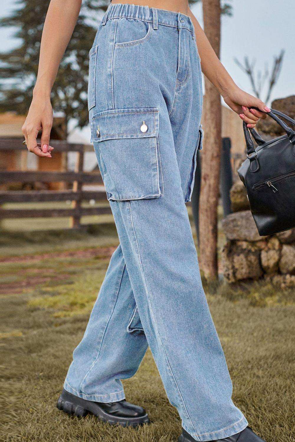 Loose Fit Long Jeans with Pockets - Trendsi - Flyclothing LLC