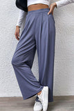 Pleated Detail Wide-Leg Pants with Pockets - Trendsi