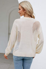 Openwork Round Neck Dropped Shoulder Knit Top - Trendsi - Flyclothing LLC