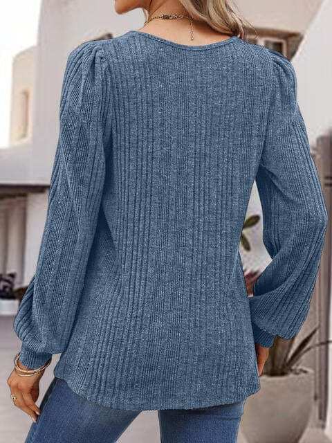 Square Neck Long Sleeve Top - Trendsi - Flyclothing LLC