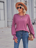 Round Neck Flounce Sleeve Blouse - Trendsi