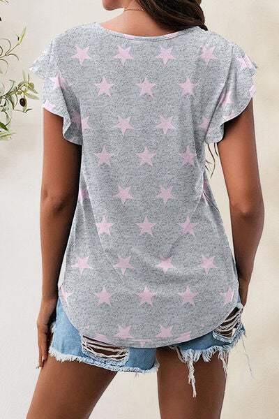 Printed Round Neck Short Sleeve T-Shirt - Trendsi - Flyclothing LLC