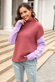 Color Block Turtleneck Slit Sweater - Trendsi - Flyclothing LLC